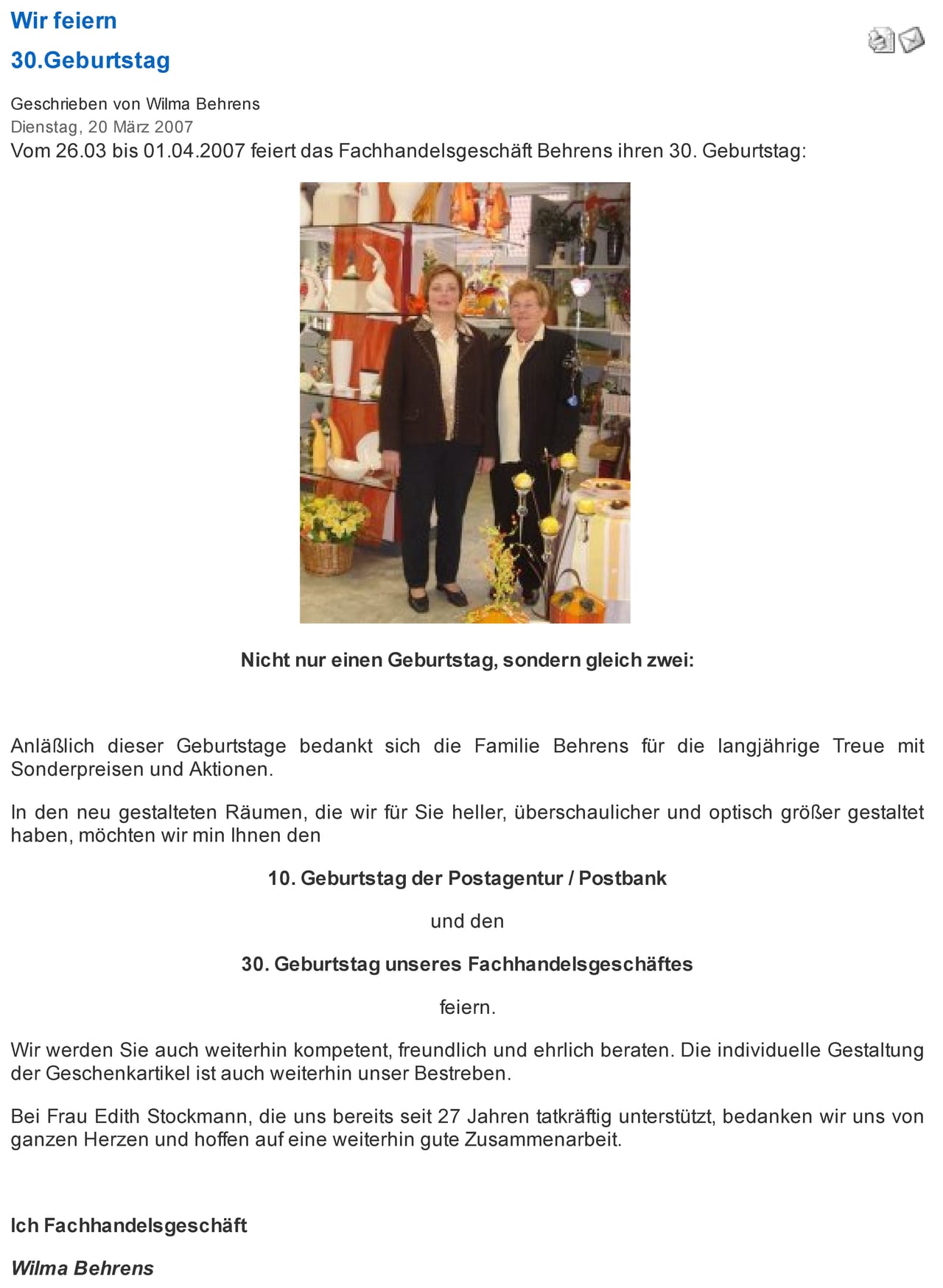 Foto aus 30 Jahre Fachhandelsgeschäft Behrens · 2007