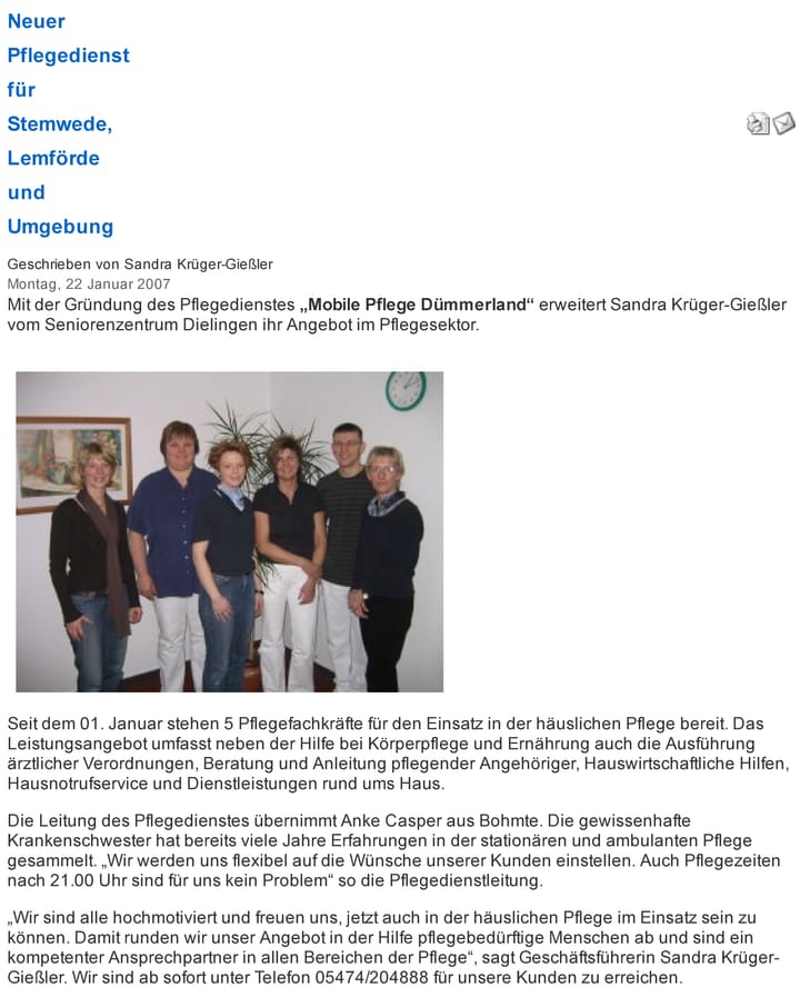 Foto aus Neuer Pfegedienst im Dümmerland · 2007