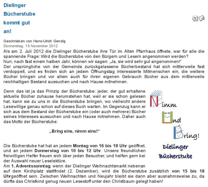 Foto aus Bücherstube kommt gut an · 2012