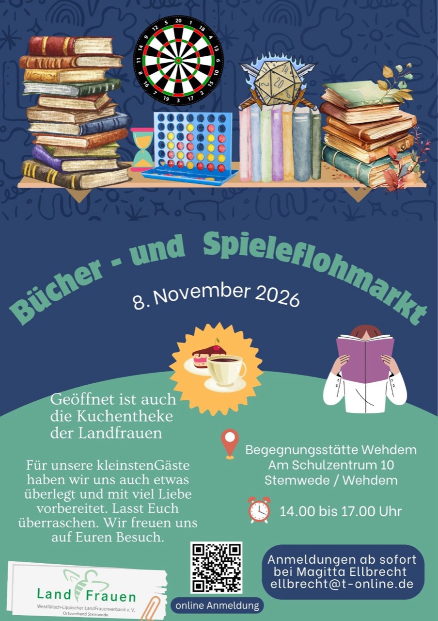 Original-Flyer: Bücher- und Spieleflohmarkt in Wehdem am 8. November 2026