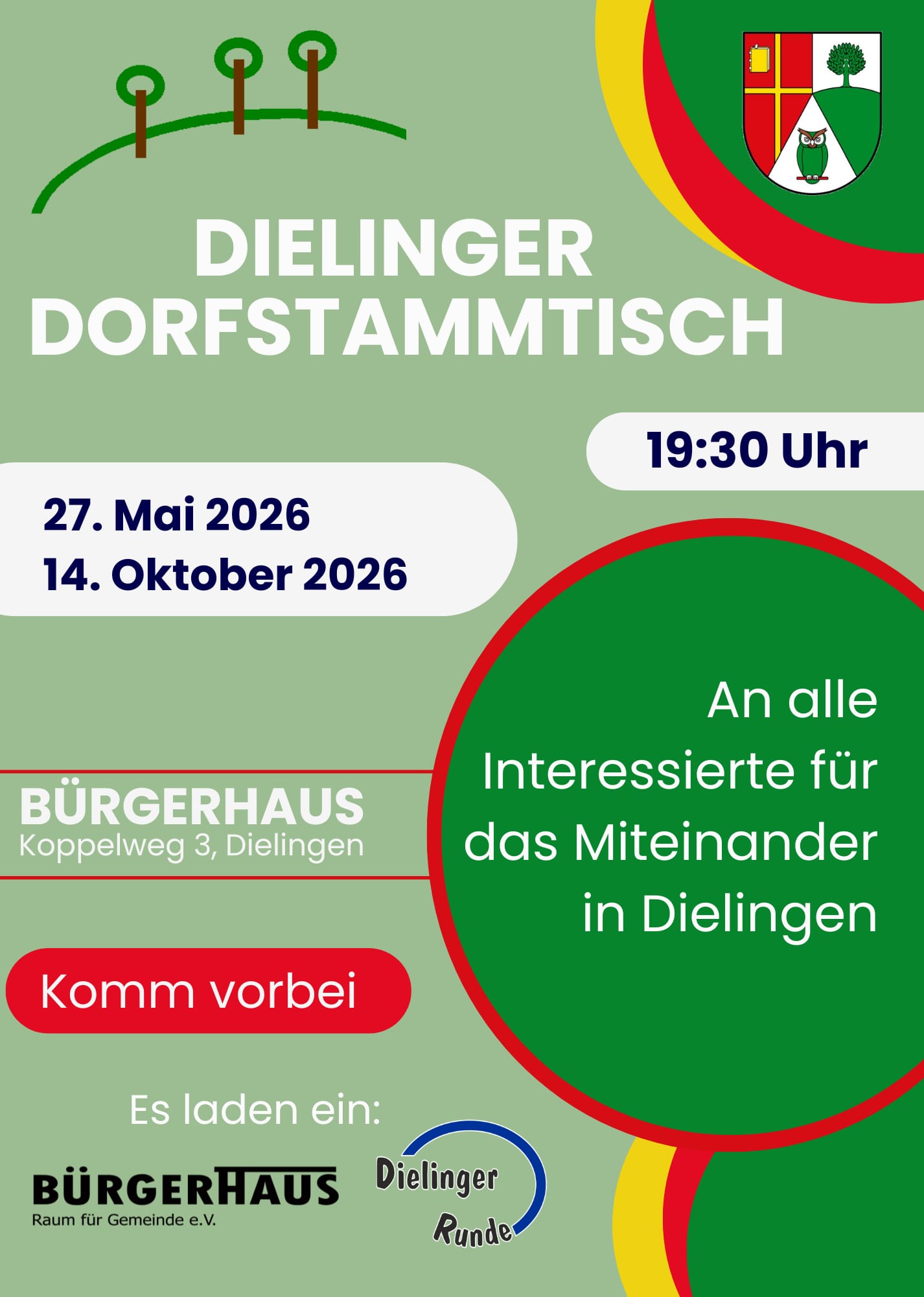 Flyer zum Dielinger Dorfstammtisch 2026